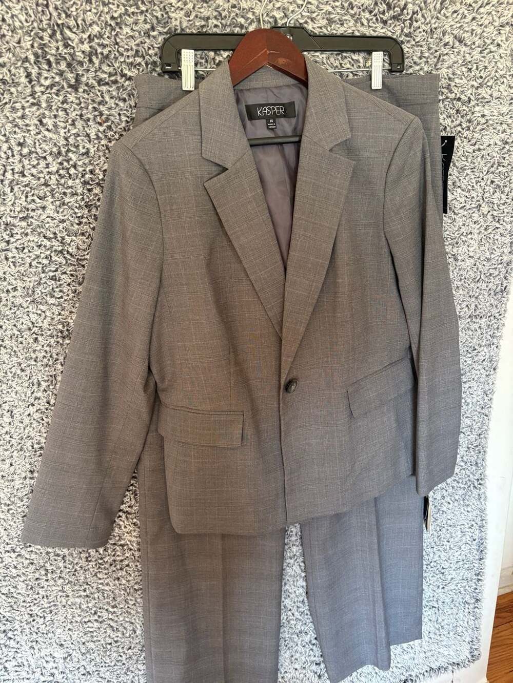 Kasper Women's Gray Glen Plaid Two-Piece Pant Suit Set Size 14